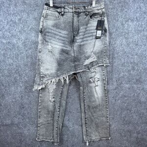 AFRM Revolve Jeans Womens 28 Black Double Denim Skirt Ripped Grunge 90s Y2K